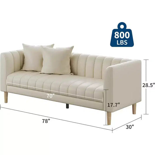Canapé Acekool Modern 78 en Faux Cuir, 3 Places avec Assise Profonde, 2 Coussins Décoratifs, Pieds en Bois, Montage Facile, Marron