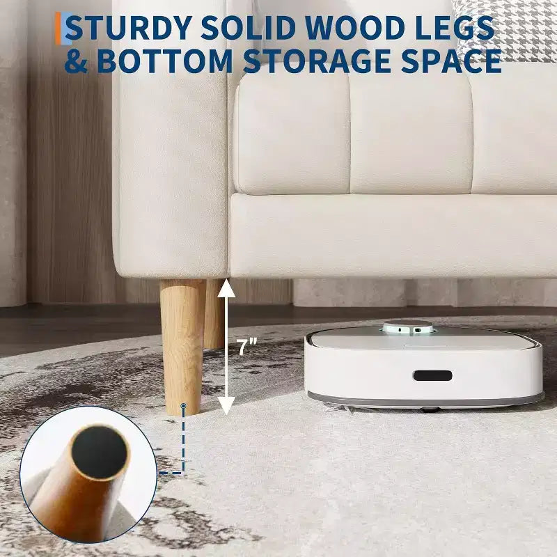 Canapé Acekool Modern 78 en Faux Cuir, 3 Places avec Assise Profonde, 2 Coussins Décoratifs, Pieds en Bois, Montage Facile, Marron