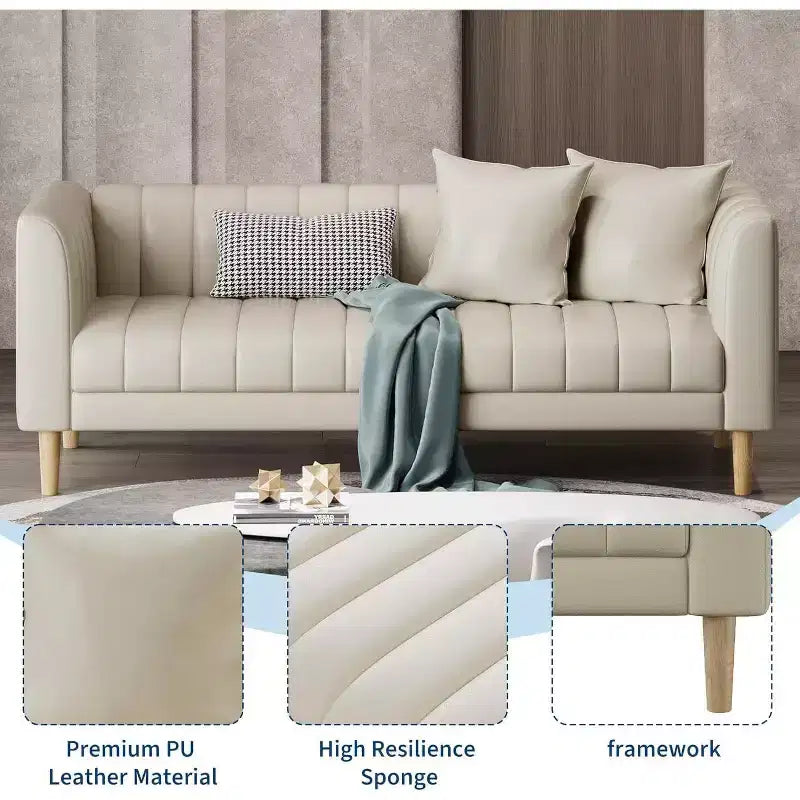 Canapé Acekool Modern 78 en Faux Cuir, 3 Places avec Assise Profonde, 2 Coussins Décoratifs, Pieds en Bois, Montage Facile, Marron