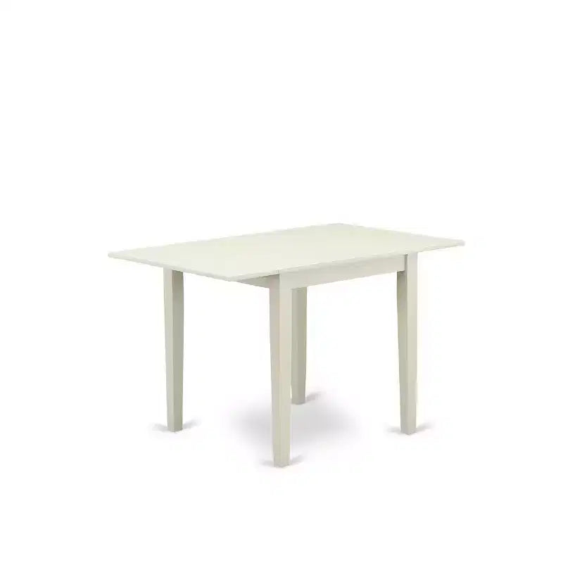 HomeStock Belmont Ensemble de salle à manger 5 pièces - 4 chaises de salle à manger et une table à manger en bois - Finition blanc lin Bois massif - Tissu lin couleur bleu layette