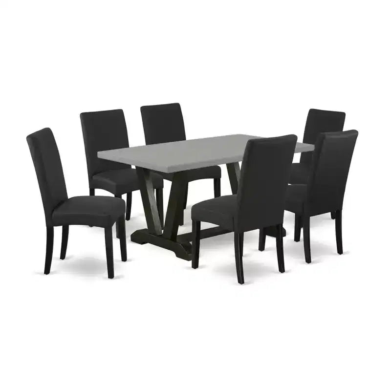 Ensemble de salle à manger HomeStock Belmont 7 pièces - 6 chaises de salle à manger et plateau de table rectangulaire, finition ciment et noir