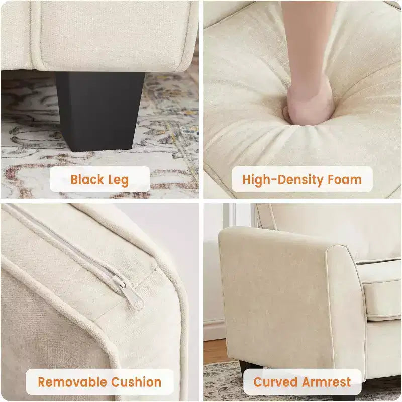 Acekool 83 Canapé moderne 3 places, canapé profond en chenille avec housses amovibles et lavables, grand canapé nuage pour salon, beige
