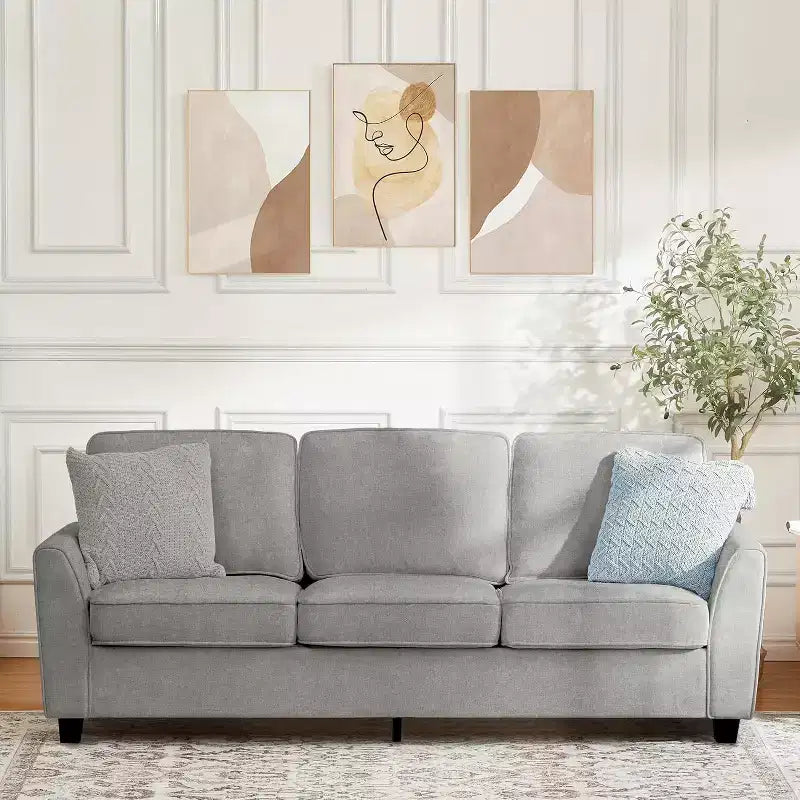 Acekool 83 Canapé moderne 3 places, canapé profond en chenille avec housses amovibles et lavables, grand canapé nuage pour salon, beige