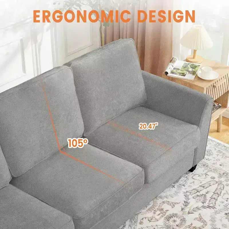 Acekool 83 Canapé moderne 3 places, canapé profond en chenille avec housses amovibles et lavables, grand canapé nuage pour salon, beige