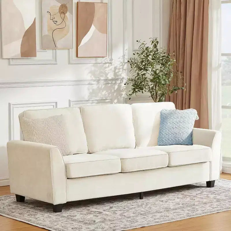 Acekool 83 Canapé moderne 3 places, canapé profond en chenille avec housses amovibles et lavables, grand canapé nuage pour salon, beige