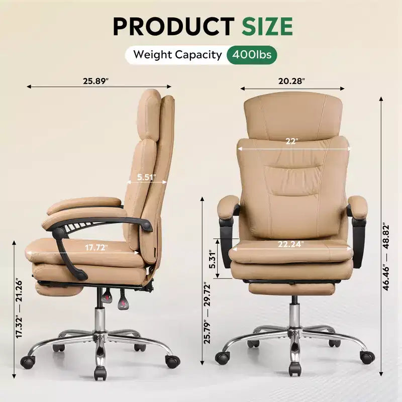 GALAXHERO Chaise de bureau exécutive en cuir avec repose-pieds, Fauteuil de bureau ergonomique à dossier haut et robuste, Grande taille avec support lombaire