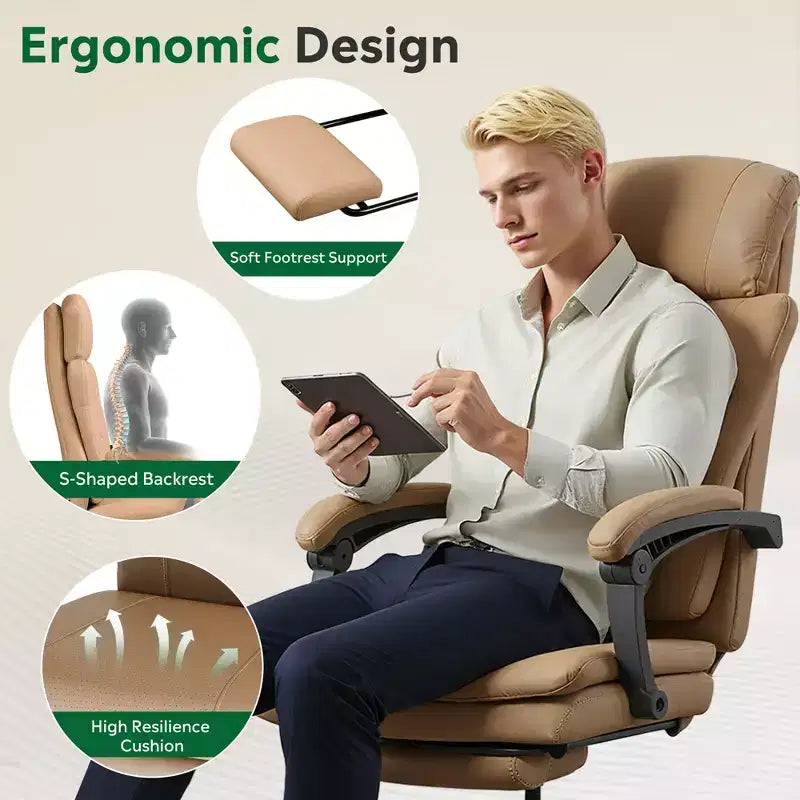 GALAXHERO Chaise de bureau exécutive en cuir avec repose-pieds, Fauteuil de bureau ergonomique à dossier haut et robuste, Grande taille avec support lombaire