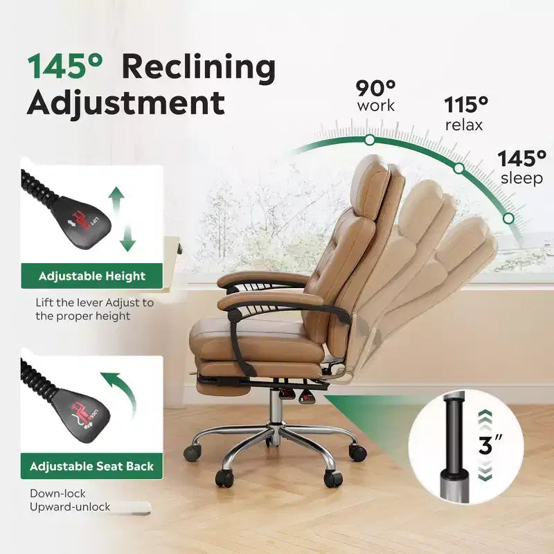 GALAXHERO Chaise de bureau exécutive en cuir avec repose-pieds, Fauteuil de bureau ergonomique à dossier haut et robuste, Grande taille avec support lombaire
