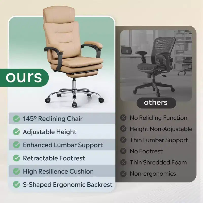 GALAXHERO Chaise de bureau exécutive en cuir avec repose-pieds, Fauteuil de bureau ergonomique à dossier haut et robuste, Grande taille avec support lombaire