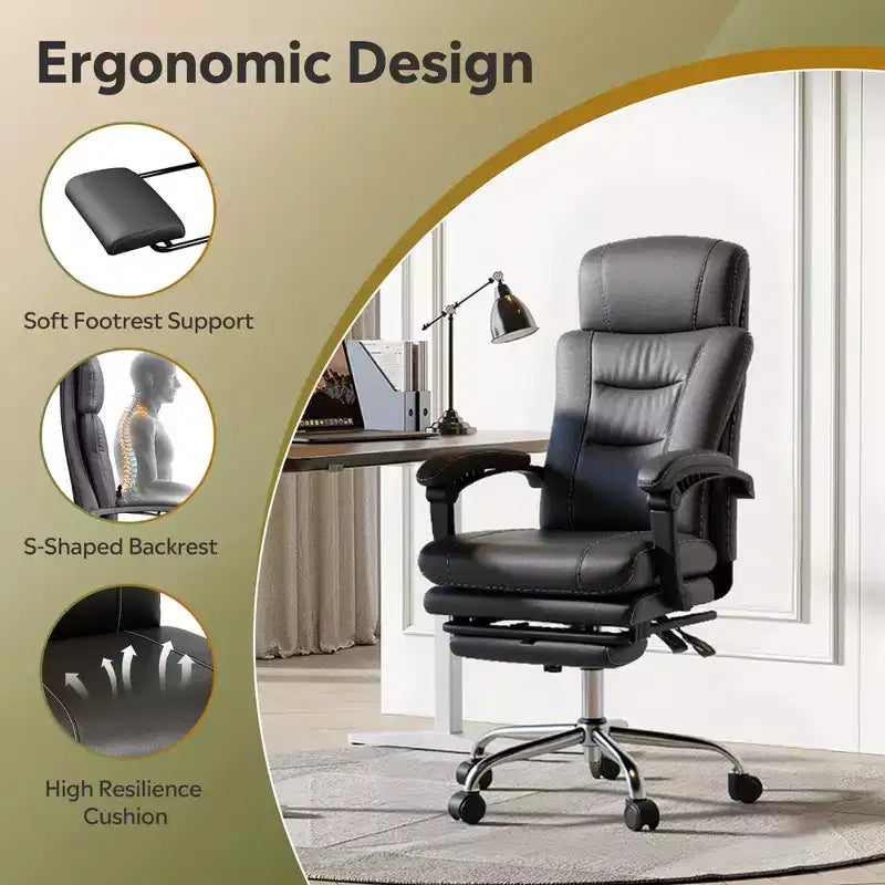 GALAXHERO Chaise de bureau exécutive en cuir avec repose-pieds, Fauteuil de bureau ergonomique à dossier haut et robuste, Grande taille avec support lombaire