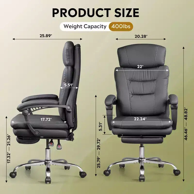 GALAXHERO Chaise de bureau exécutive en cuir avec repose-pieds, Fauteuil de bureau ergonomique à dossier haut et robuste, Grande taille avec support lombaire