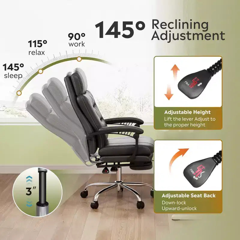 GALAXHERO Chaise de bureau exécutive en cuir avec repose-pieds, Fauteuil de bureau ergonomique à dossier haut et robuste, Grande taille avec support lombaire