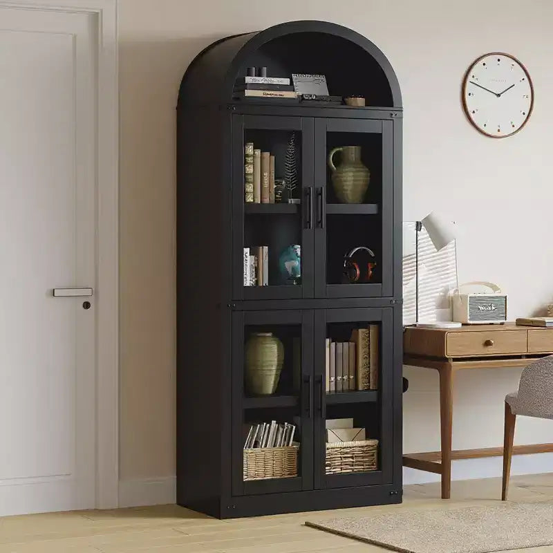 Étagère de ferme cintrée de 72 po - Armoire de présentation haute en bois à 5 niveaux, armoire de rangement avec portes en verre/bois