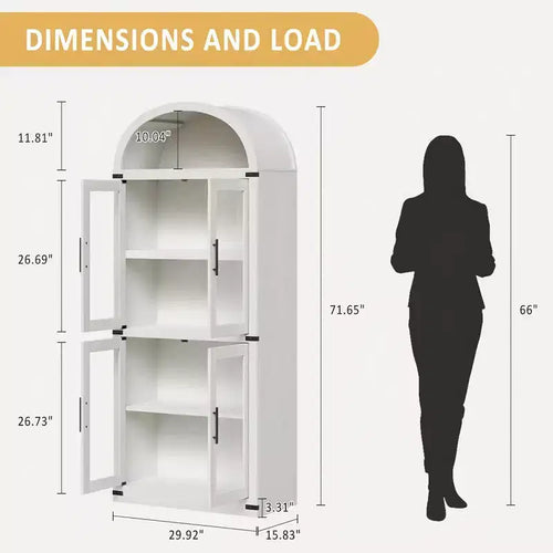 Étagère de ferme cintrée de 72 po - Armoire de présentation haute en bois à 5 niveaux, armoire de rangement avec portes en verre/bois