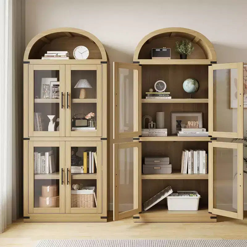 Étagère de ferme cintrée de 72 po - Armoire de présentation haute en bois à 5 niveaux, armoire de rangement avec portes en verre/bois