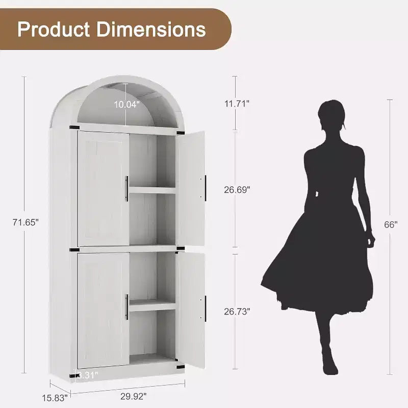 Étagère de ferme cintrée de 72 po - Armoire de présentation haute en bois à 5 niveaux, armoire de rangement avec portes en verre/bois