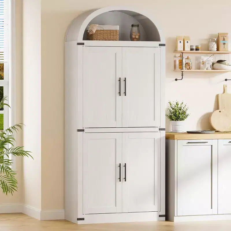 Étagère de ferme cintrée de 72 po - Armoire de présentation haute en bois à 5 niveaux, armoire de rangement avec portes en verre/bois