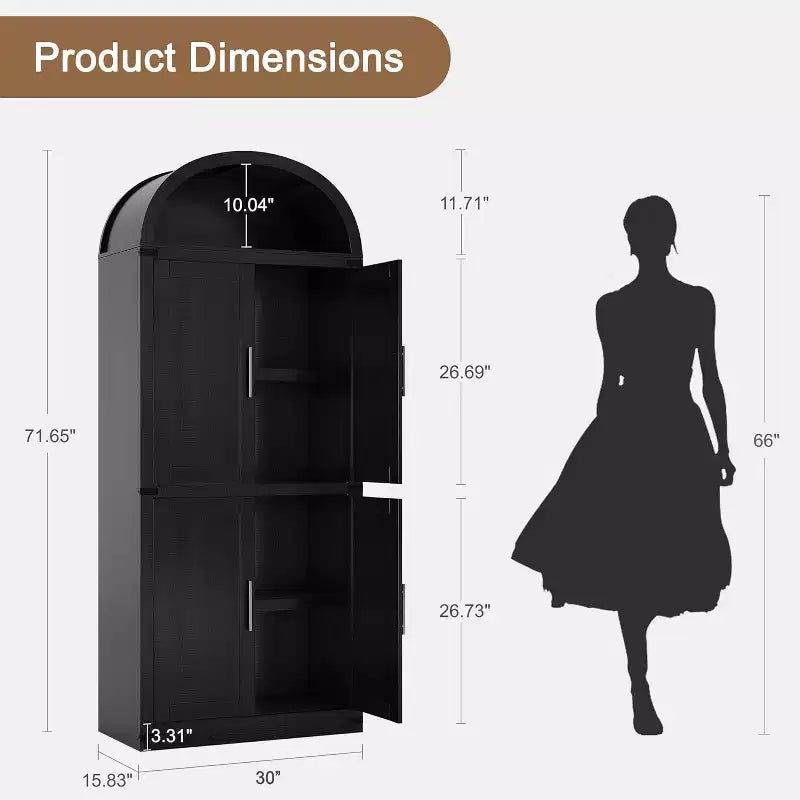 Étagère de ferme cintrée de 72 po - Armoire de présentation haute en bois à 5 niveaux, armoire de rangement avec portes en verre/bois