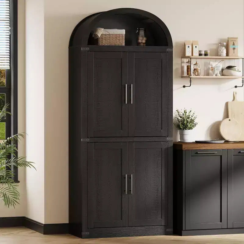 Étagère de ferme cintrée de 72 po - Armoire de présentation haute en bois à 5 niveaux, armoire de rangement avec portes en verre/bois