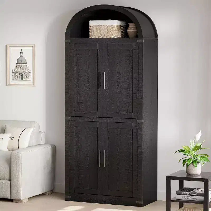 Étagère de ferme cintrée de 72 po - Armoire de présentation haute en bois à 5 niveaux, armoire de rangement avec portes en verre/bois