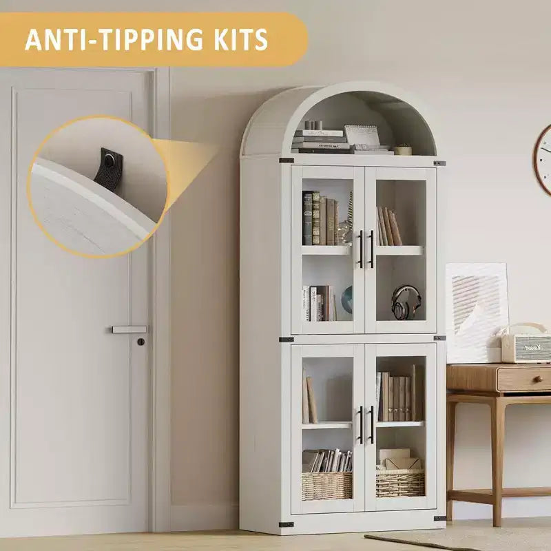Étagère de ferme cintrée de 72 po - Armoire de présentation haute en bois à 5 niveaux, armoire de rangement avec portes en verre/bois
