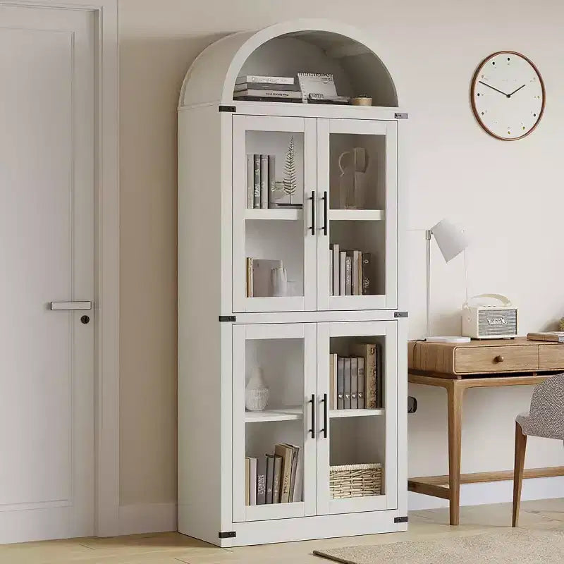 Étagère de ferme cintrée de 72 po - Armoire de présentation haute en bois à 5 niveaux, armoire de rangement avec portes en verre/bois