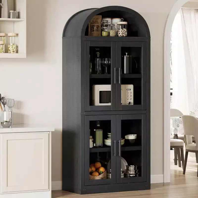 Étagère de ferme cintrée de 72 po - Armoire de présentation haute en bois à 5 niveaux, armoire de rangement avec portes en verre/bois