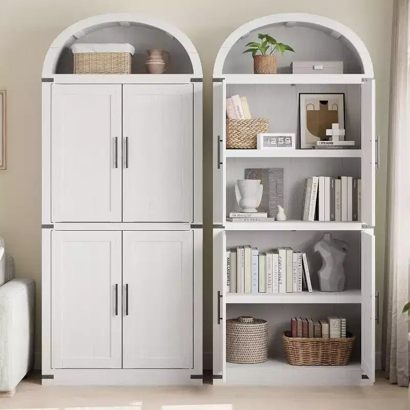 Étagère de ferme cintrée de 72 po - Armoire de présentation haute en bois à 5 niveaux, armoire de rangement avec portes en verre/bois