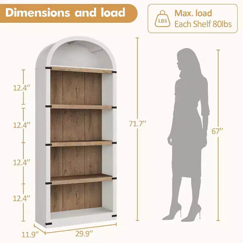 Bibliothèque cintrée style ferme de 72 po avec armoire et étagères – Rangement à 5 compartiments pour salon, bureau