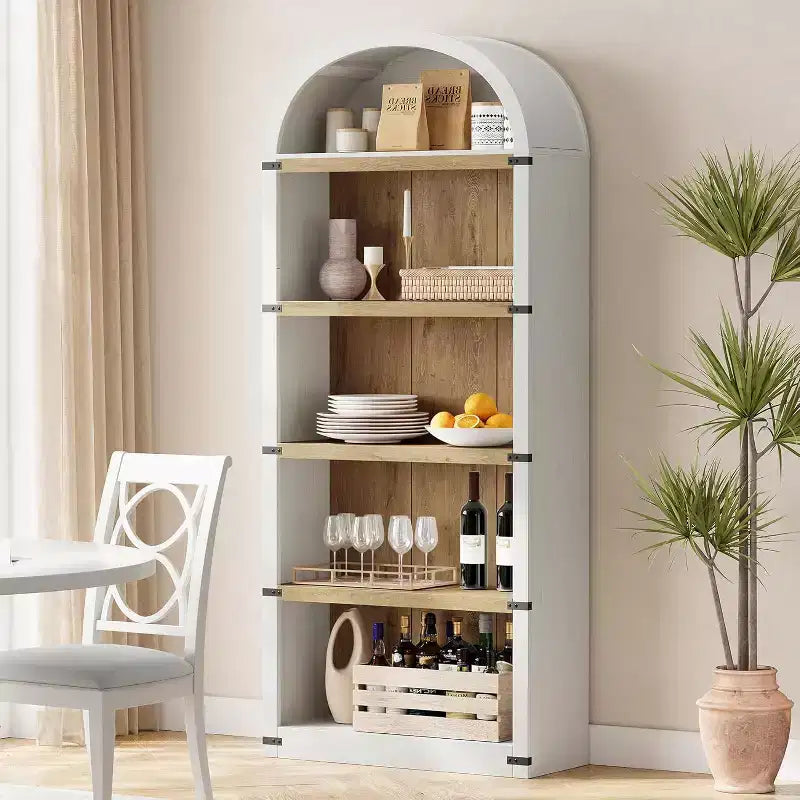 Bibliothèque cintrée style ferme de 72 po avec armoire et étagères – Rangement à 5 compartiments pour salon, bureau