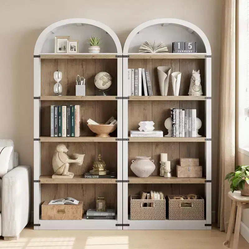 Bibliothèque cintrée style ferme de 72 po avec armoire et étagères – Rangement à 5 compartiments pour salon, bureau