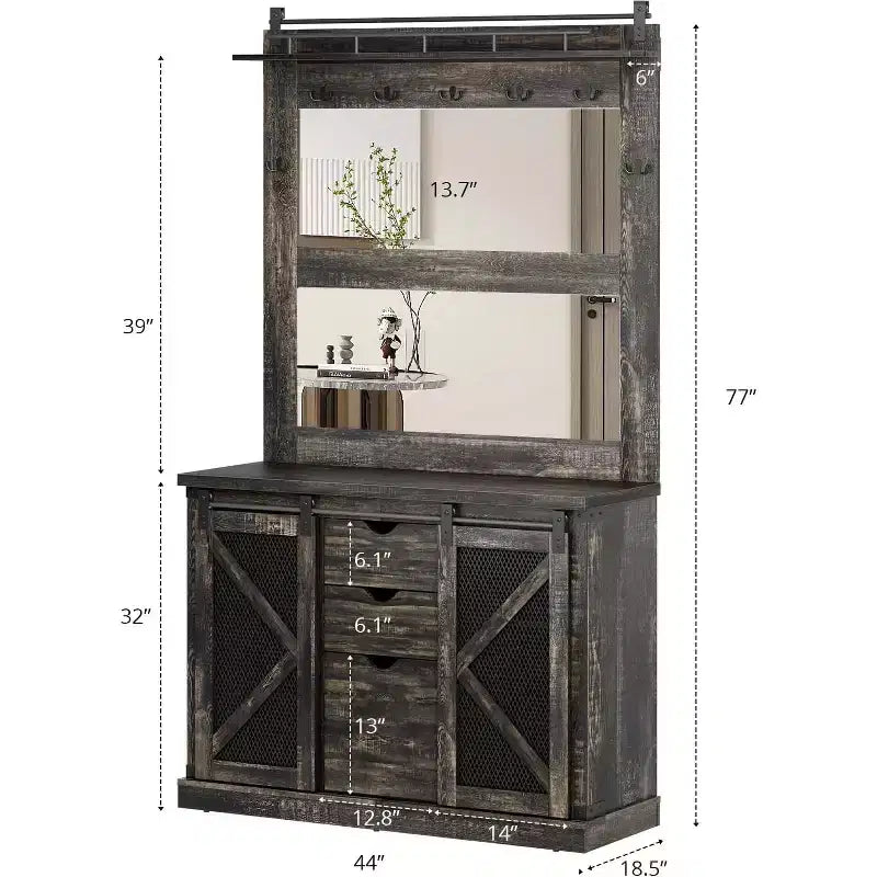 Porte-manteau avec casiers à chaussures et 7 patères, et 3 tiroirs pour couloir, banc de vestiaire avec rangement à chaussures, meuble d'entrée, chêne foncé