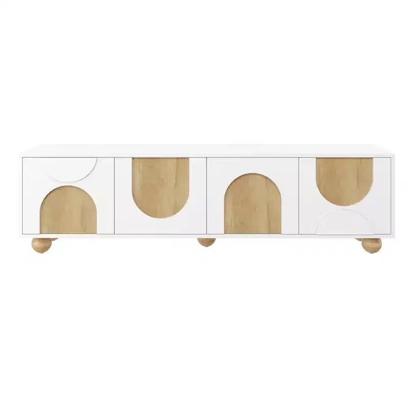 Meuble TV de ferme CLIHOME pour téléviseurs jusqu'à 75 pouces, console média de style crème avec dispositif de rebond, centre de divertissement avec 5 pieds en bois massif