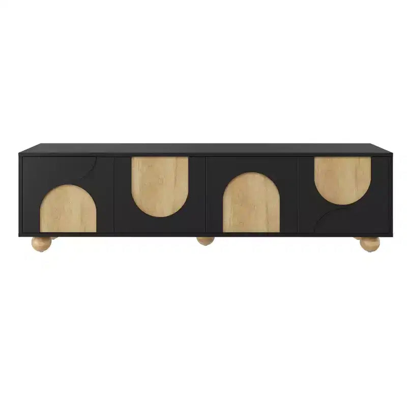 Meuble TV de ferme CLIHOME pour téléviseurs jusqu'à 75 pouces, console média de style crème avec dispositif de rebond, centre de divertissement avec 5 pieds en bois massif