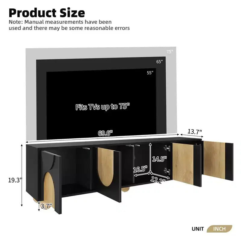 Meuble TV de ferme CLIHOME pour téléviseurs jusqu'à 75 pouces, console média de style crème avec dispositif de rebond, centre de divertissement avec 5 pieds en bois massif