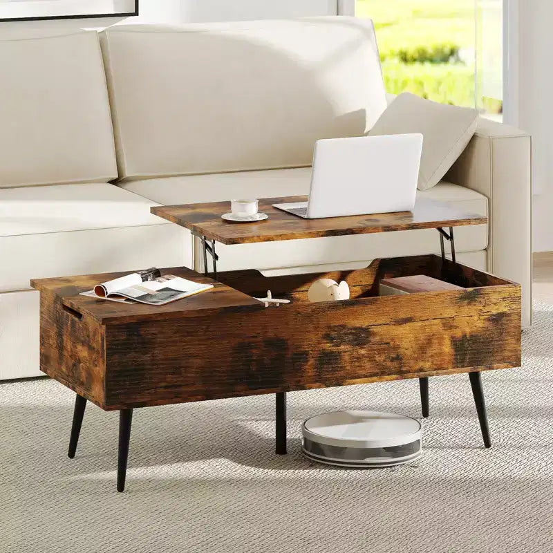 Table basse relevable Costway avec rangement, table d'appoint multifonctionnelle pour salon, marron rustique