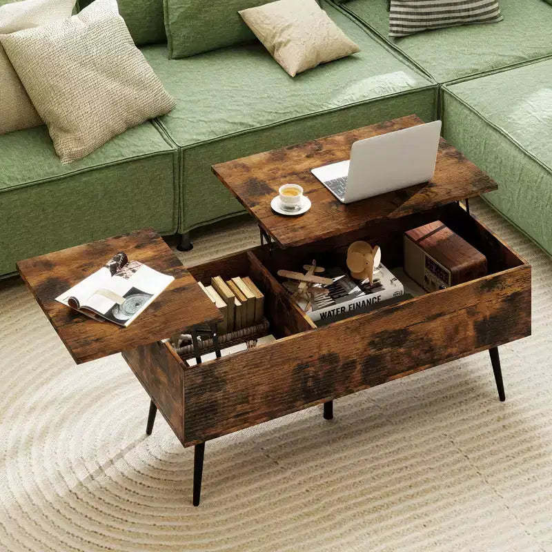 Table basse relevable Costway avec rangement, table d'appoint multifonctionnelle pour salon, marron rustique