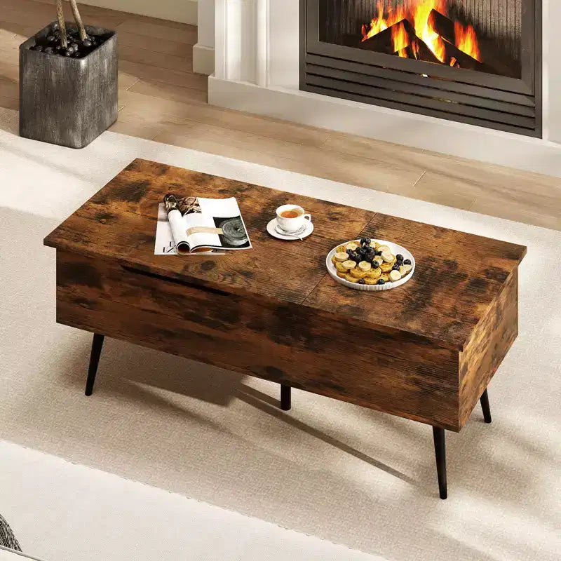 Table basse relevable Costway avec rangement, table d'appoint multifonctionnelle pour salon, marron rustique