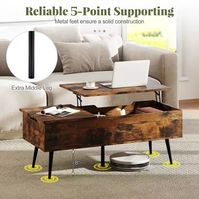 Table basse relevable Costway avec rangement, table d'appoint multifonctionnelle pour salon, marron rustique