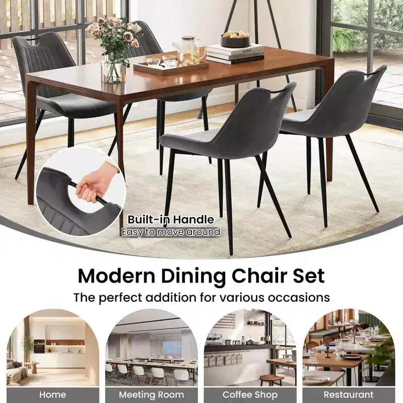 Costway Lot de 4 chaises de salle à manger en similicuir avec pieds en métal Noir/Gris/Vert