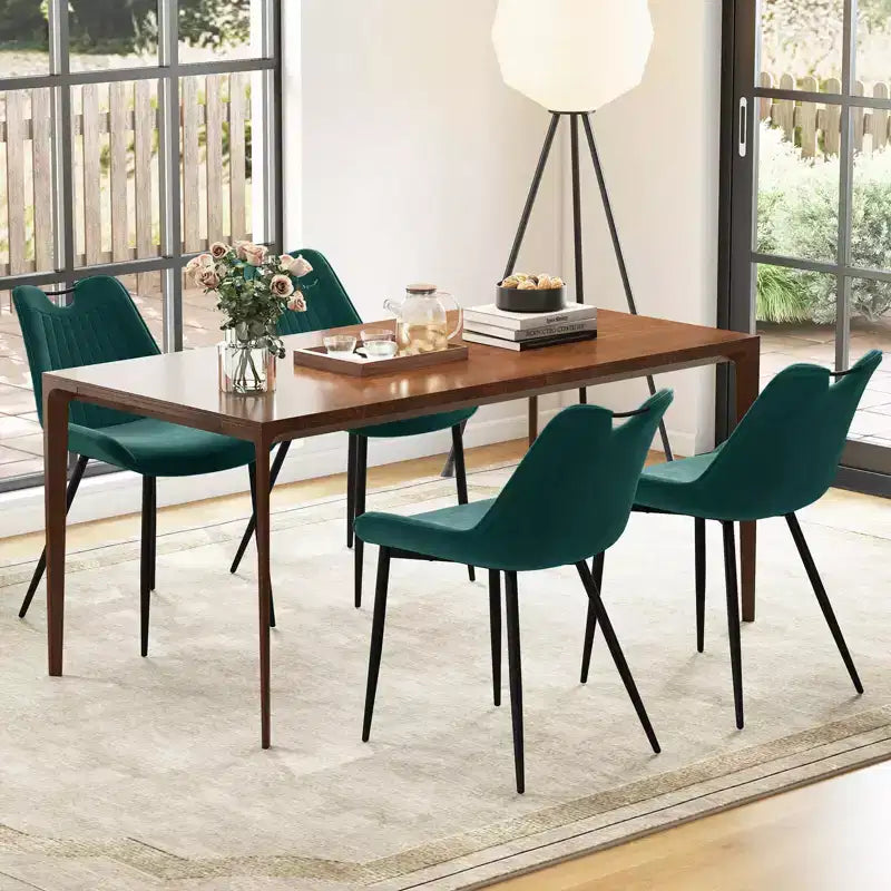 Costway Lot de 4 chaises de salle à manger en similicuir avec pieds en métal Noir/Gris/Vert