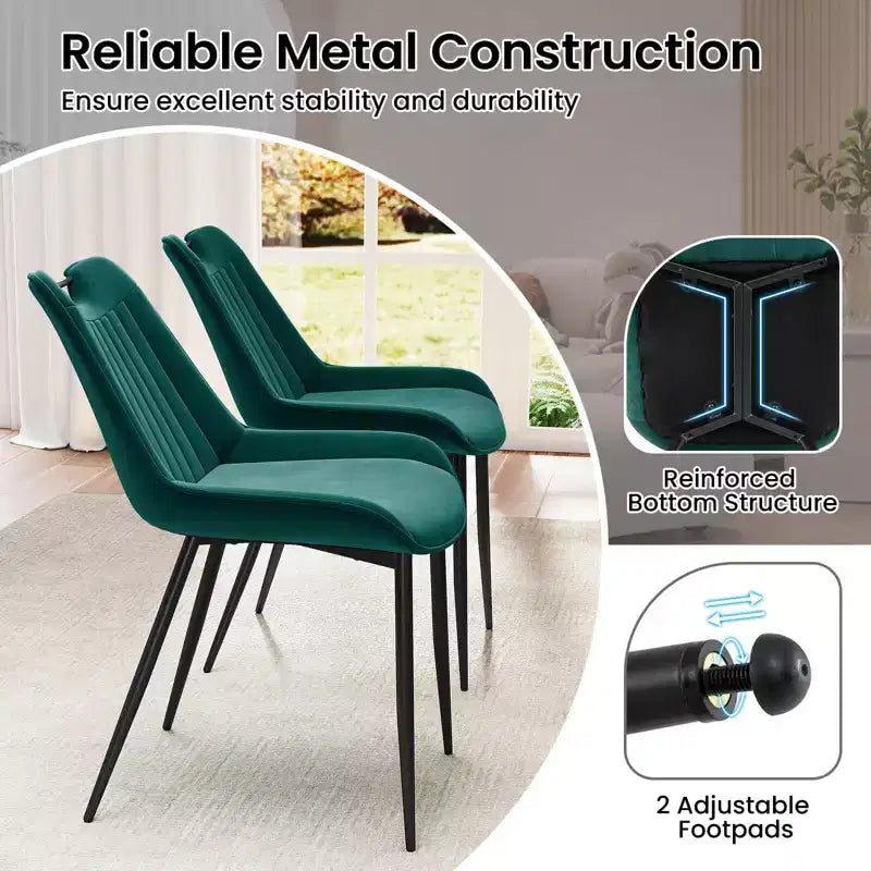 Costway Lot de 4 chaises de salle à manger en similicuir avec pieds en métal Noir/Gris/Vert