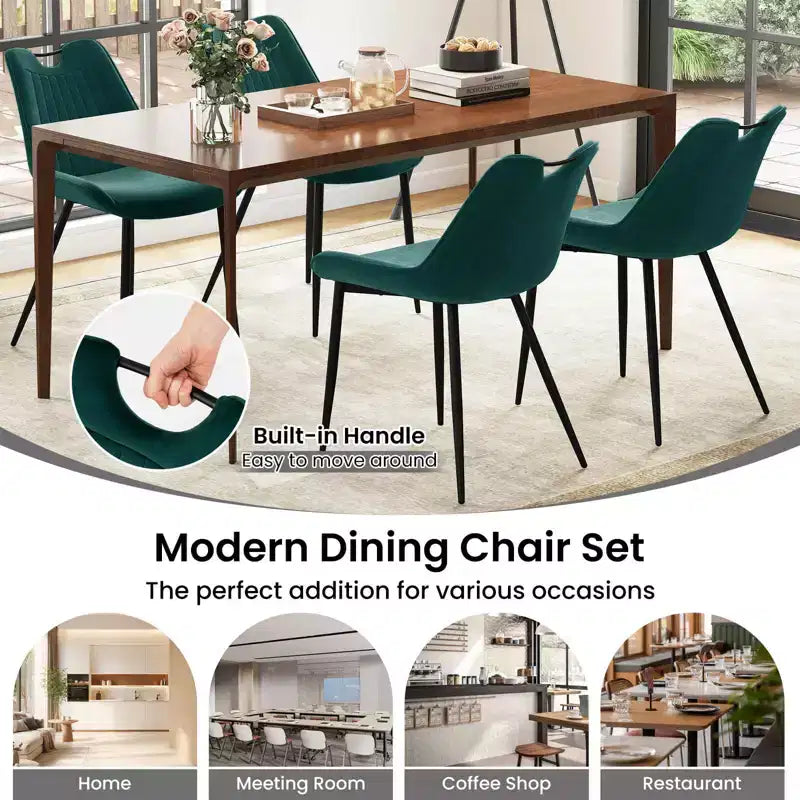 Costway Lot de 4 chaises de salle à manger en similicuir avec pieds en métal Noir/Gris/Vert