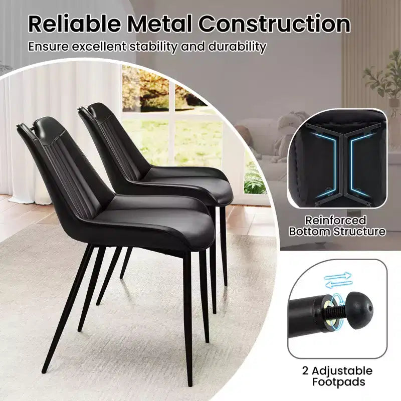 Costway Lot de 4 chaises de salle à manger en similicuir avec pieds en métal Noir/Gris/Vert