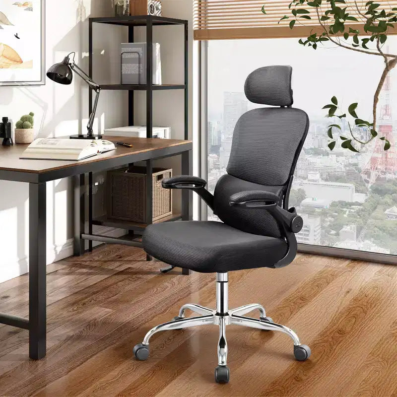 DEXYLLO Chaise de bureau en maille, confort ergonomique avec appui-tête 3D et accoudoirs relevables, idéale pour les professionnels et les gamers, Noir