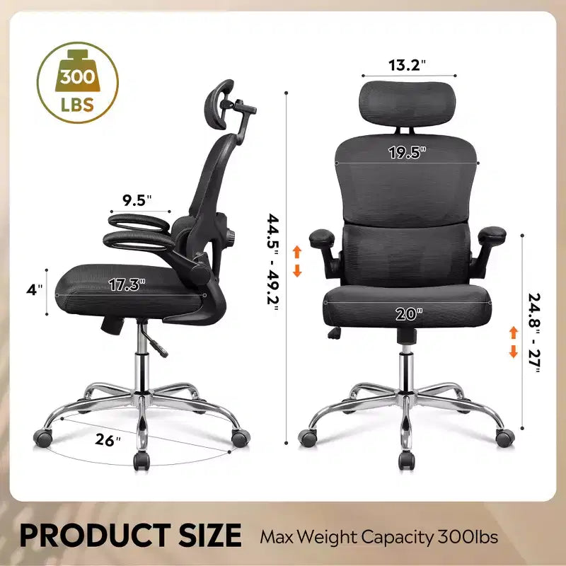 DEXYLLO Chaise de bureau en maille, confort ergonomique avec appui-tête 3D et accoudoirs relevables, idéale pour les professionnels et les gamers, Noir