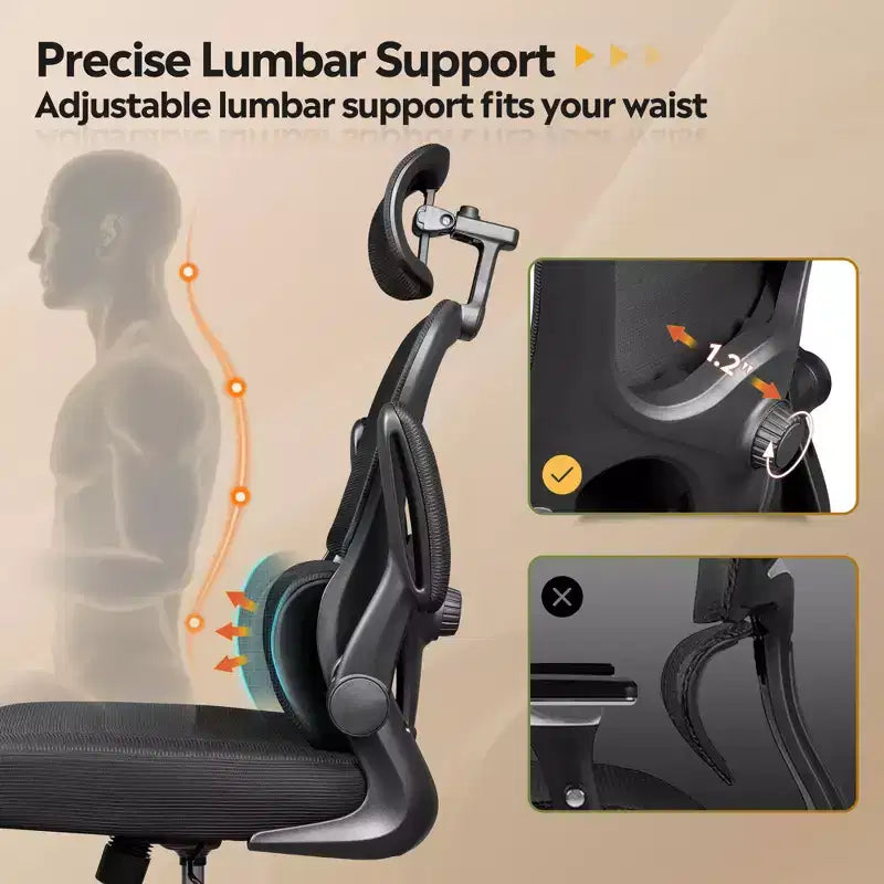 DEXYLLO Chaise de bureau en maille, confort ergonomique avec appui-tête 3D et accoudoirs relevables, idéale pour les professionnels et les gamers, Noir