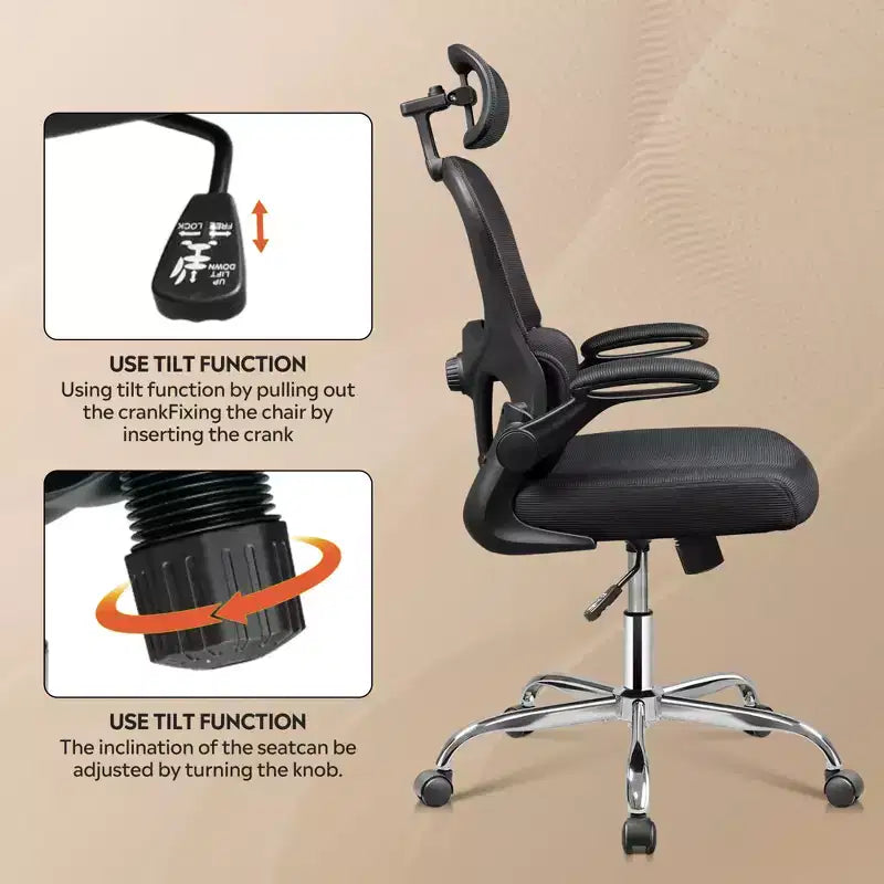 DEXYLLO Chaise de bureau en maille, confort ergonomique avec appui-tête 3D et accoudoirs relevables, idéale pour les professionnels et les gamers, Noir
