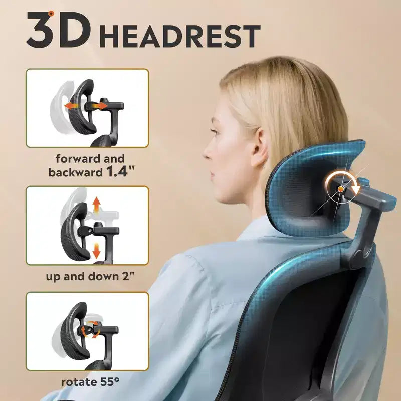 DEXYLLO Chaise de bureau en maille, confort ergonomique avec appui-tête 3D et accoudoirs relevables, idéale pour les professionnels et les gamers, Noir