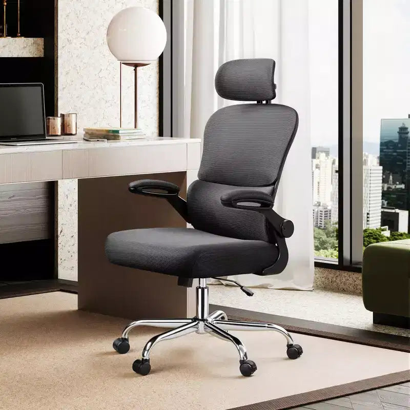 DEXYLLO Chaise de bureau en maille, confort ergonomique avec appui-tête 3D et accoudoirs relevables, idéale pour les professionnels et les gamers, Noir